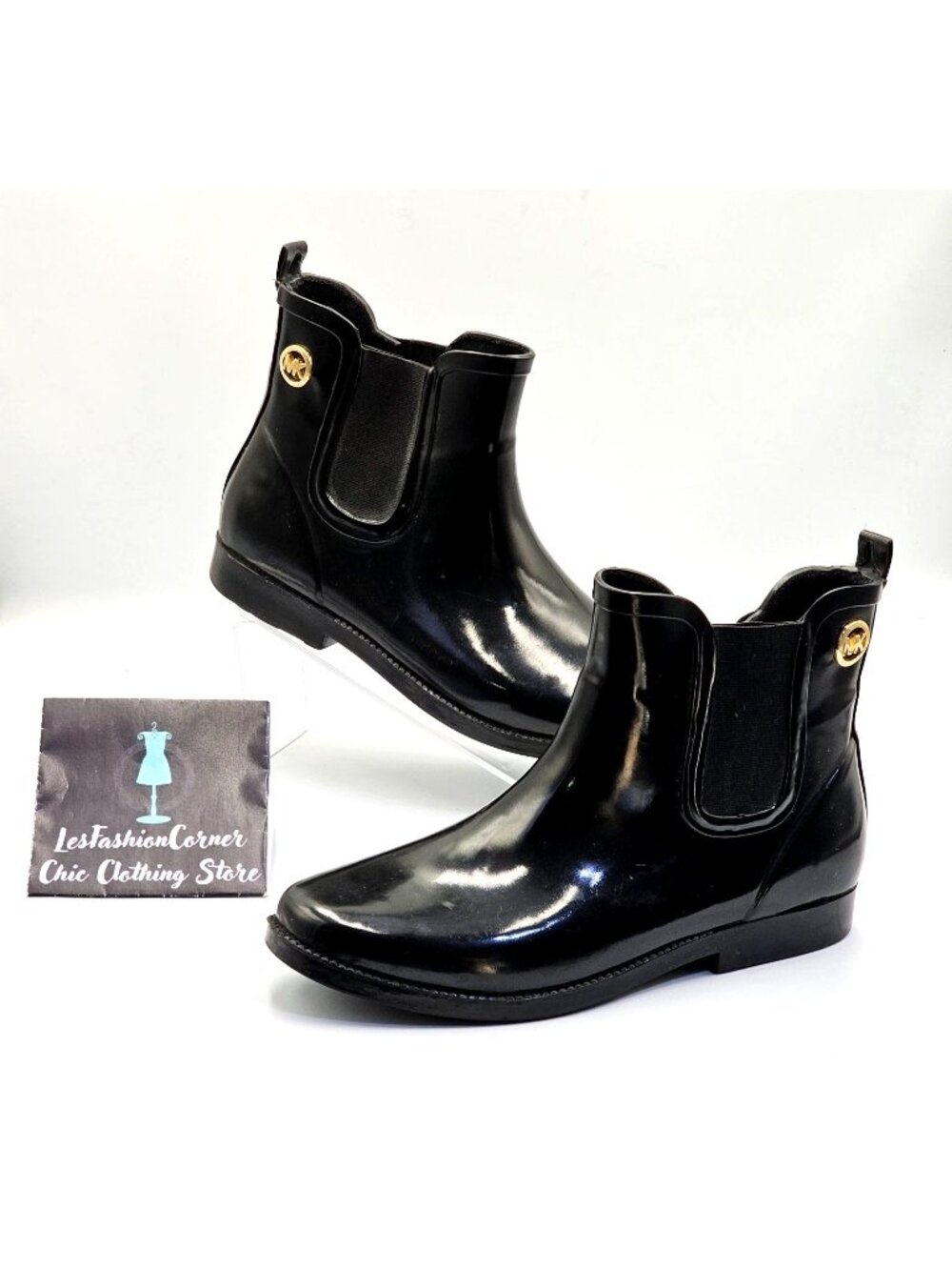 Michael Kors Women's Black Rubber Waterproof Chelsea Rain Boots Size 8 2378 - Picture 5 of 16